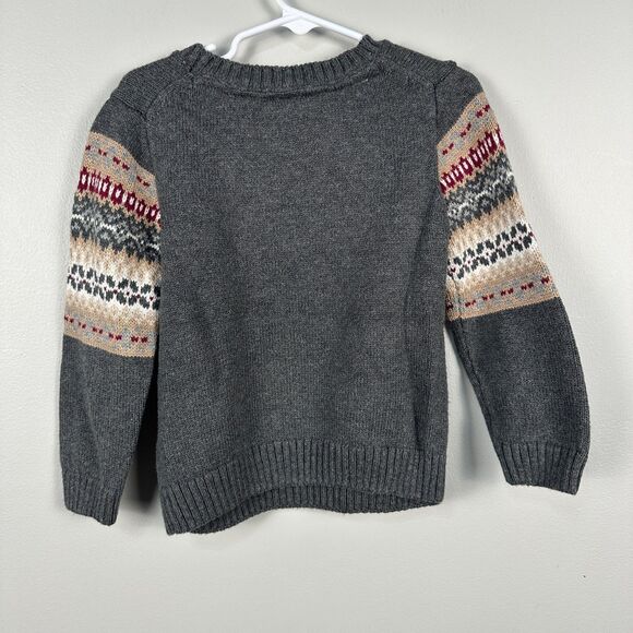 Janie and Jack Boys 2T Grey Fair Isle Sweater Knit Crewneck Winter Holidays - Picture 2 of 4